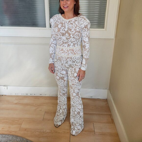 Size 2 or XS Bella white/nude sequin and lace jumpsuit by Nadine Merabi NWT - Picture 16 of 16